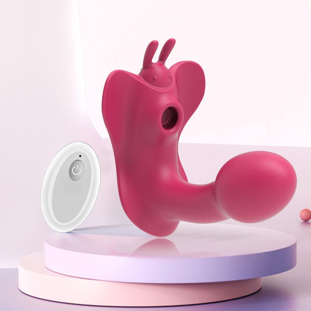 Wearable Female Remote Control Clit Sucker Clitoris Stimulator with Vibrating Dildo