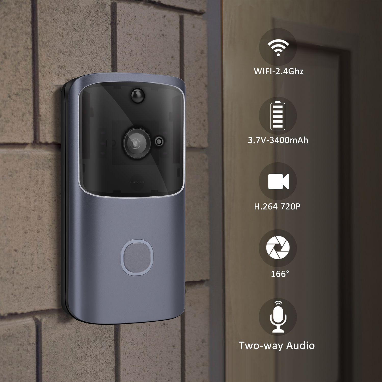 M10 WiFi Wireless Video Doorbell Camera Security Door Bell Visual Recording for Home Monitor Remotely Unlocks Intercoms Phone